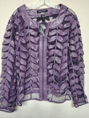 NWT Ashley Stewart Women's Purple Leaf-Overlay Jacket Size 2X